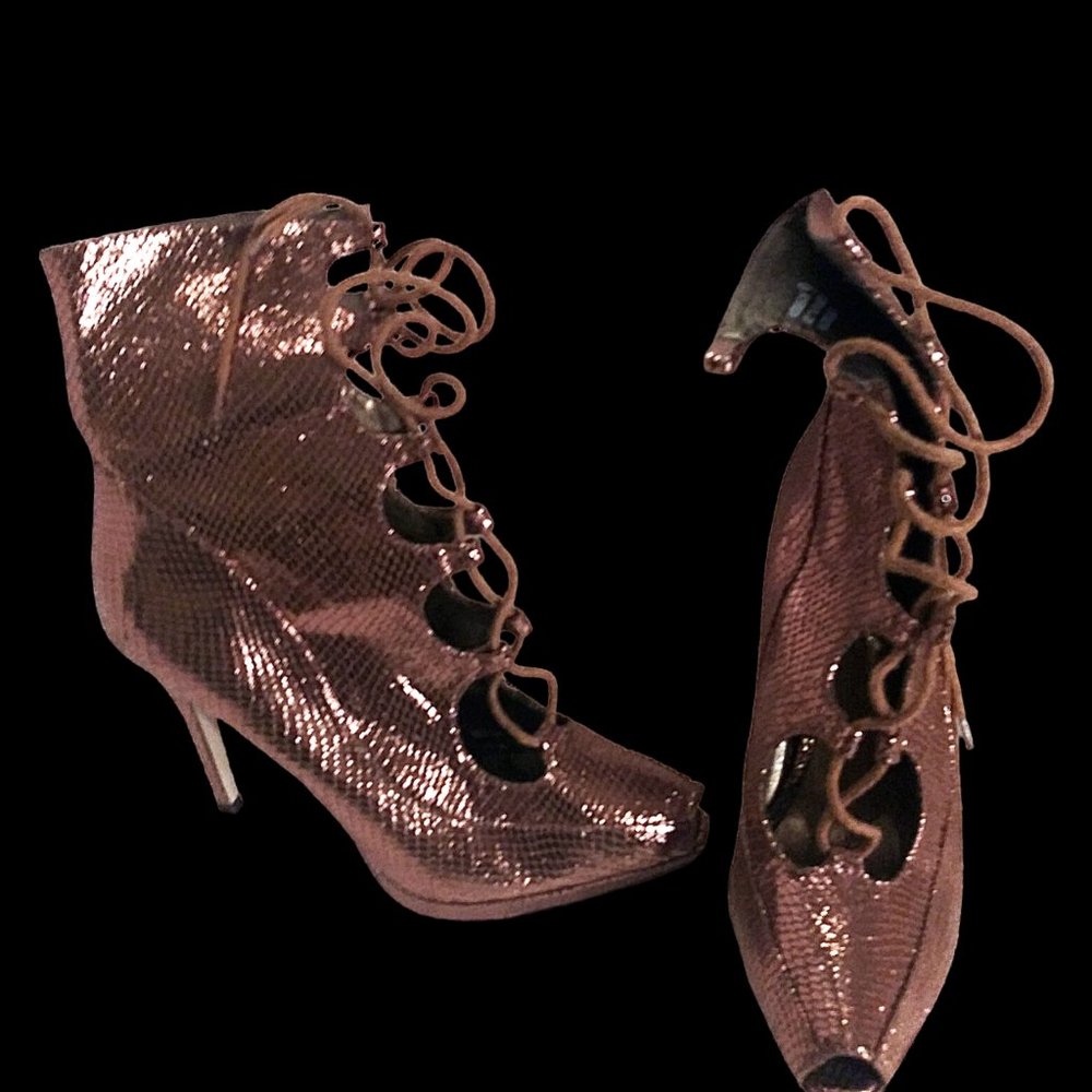 Stiletto Ankle Boots, Size 9 Boots, Vintage Boots, Peep Toe Lace-Up Ankle Boot